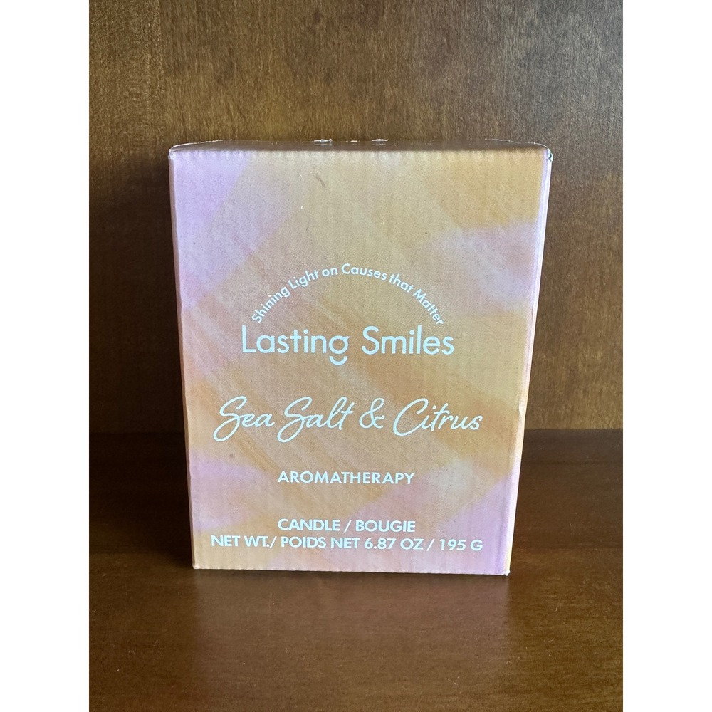 Lasting Smiles Sea Salt & Citrus Aromatherapy Candle 6.87 oz Glass Jar New Box